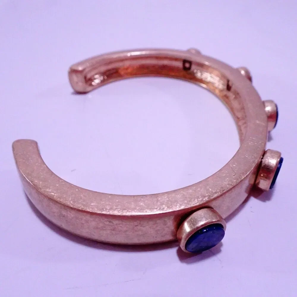 J.Crew Women's Matte Gold Blue Lapis Stone Cuff Bracelet NWOT 68